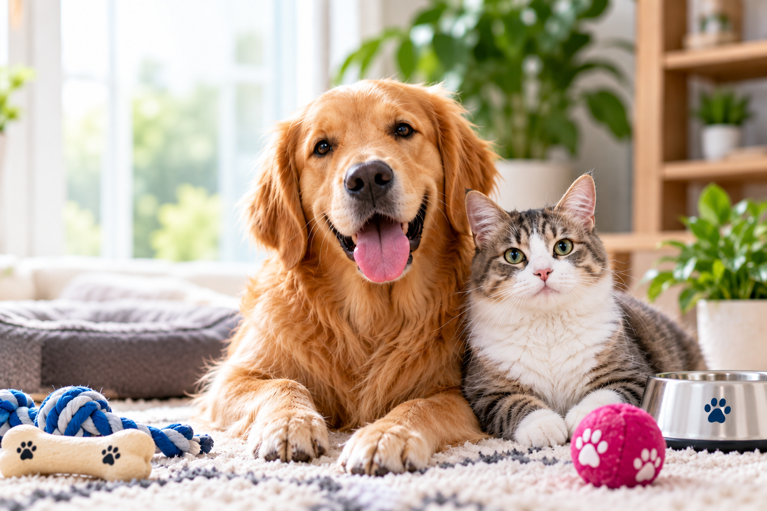 Happy dog and cat at Usha Pet Store